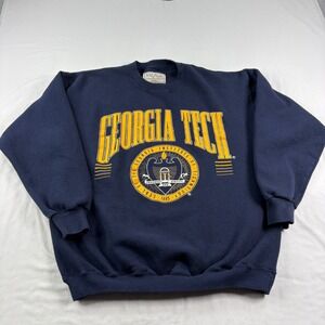 Vintage Georgia Tech Yellow Jackets Sweatshirt Mens M Blue 90s Crew Neck Graphic